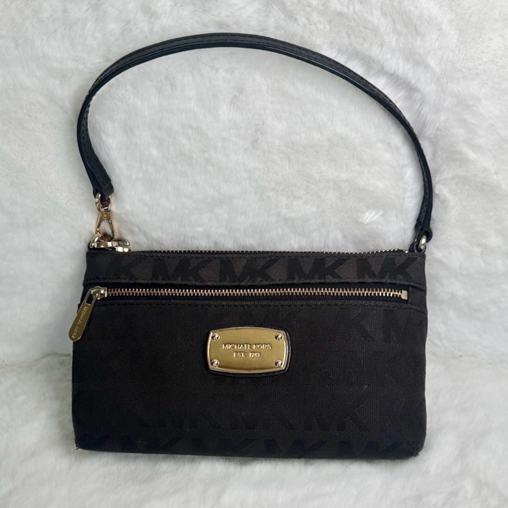 Michael Kors Black Wristlet with Gold Accents